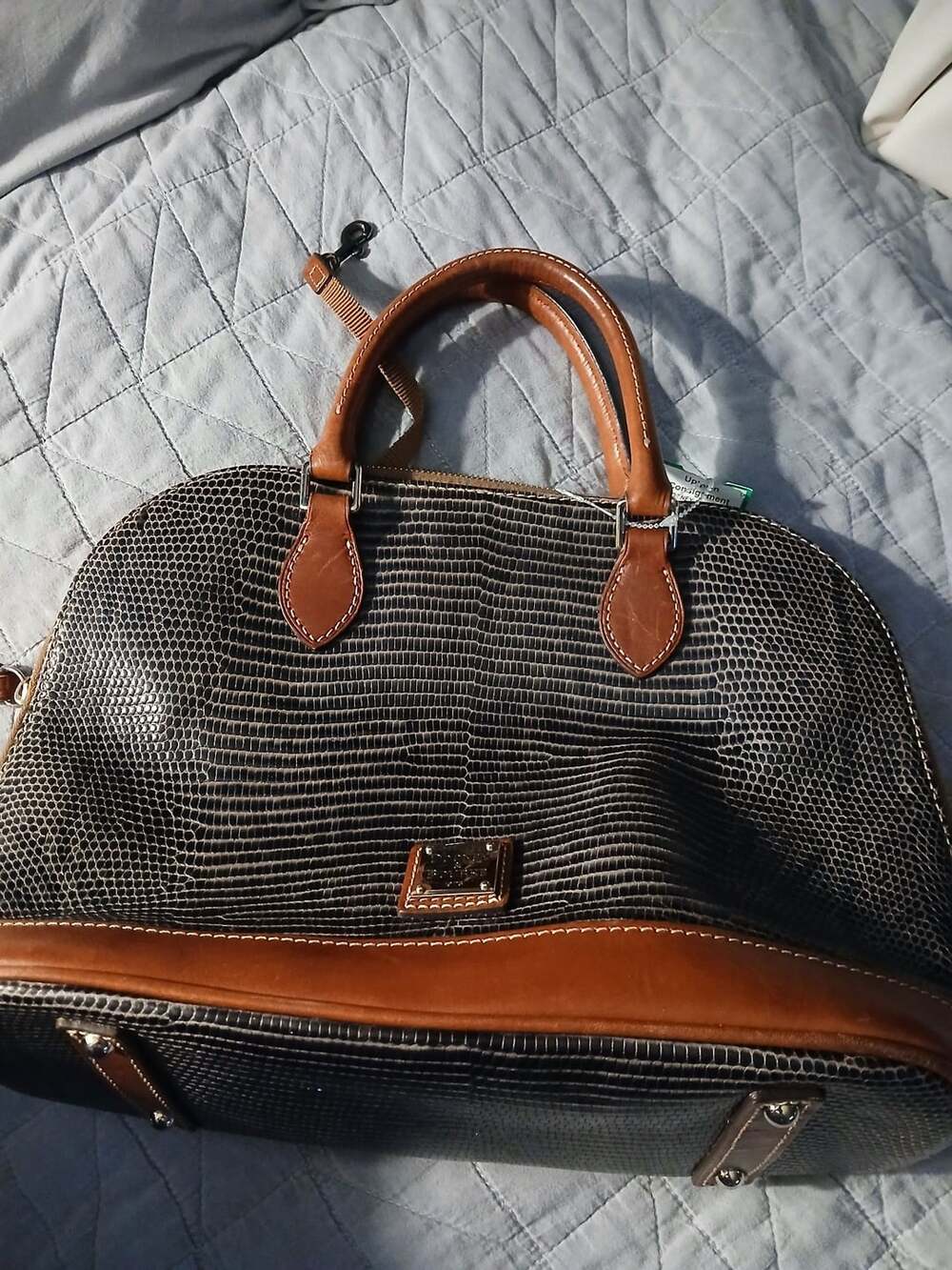 DOONEY BOURKE Women's Gray Embossed Lizard Zip Zip Satchel Handbag